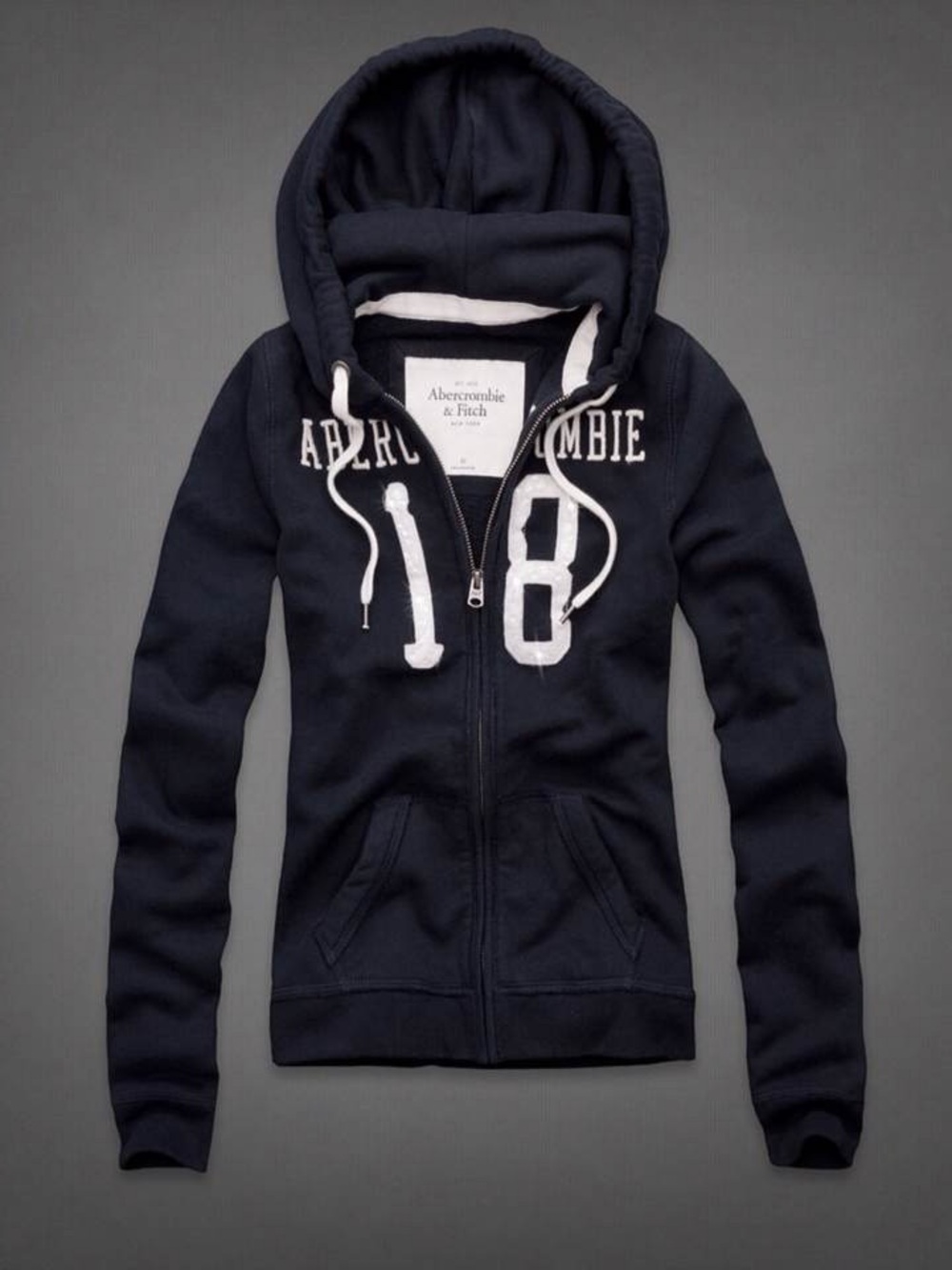 Abercrombie & Fitch Navy Full-Zip Hooded Sweatshirt with White Accents